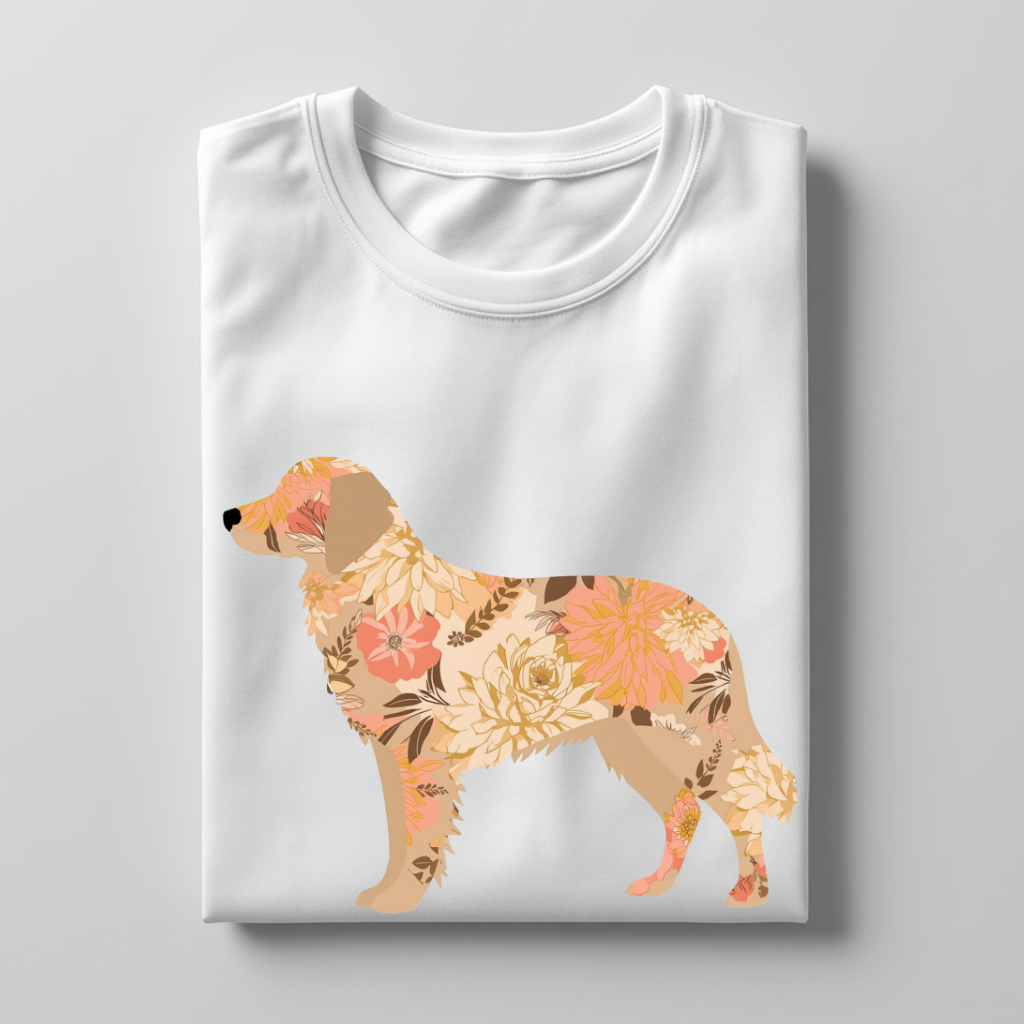 LY Tee Retriever Botanical Print Classic Crew T-Shirt | Unisex | 100% cotton | Regular fit