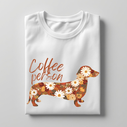 LY Tee Coffee Person Dachshund Print Classic Crew T-Shirt | Unisex | 100% Cotton | Regular Fit