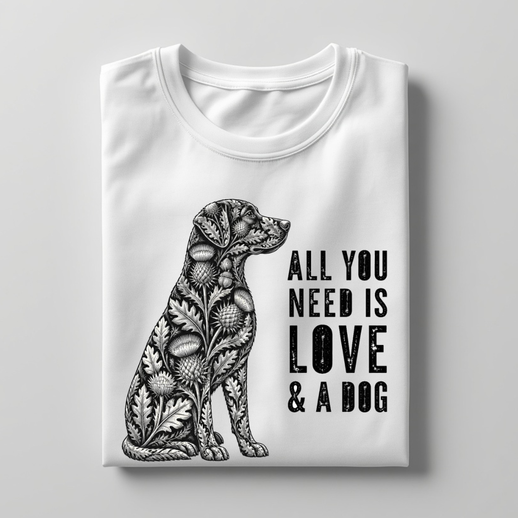 LY Tee GR All You Need Is Love & A Dog Print Classic Crew T-Shirt | Unisex | 100% Cotton | Regular Fit