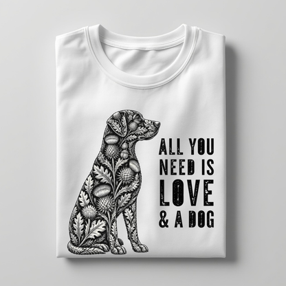 LY Tee GR All You Need Is Love & A Dog Print Classic Crew T-Shirt | Unisex | 100% Cotton | Regular Fit