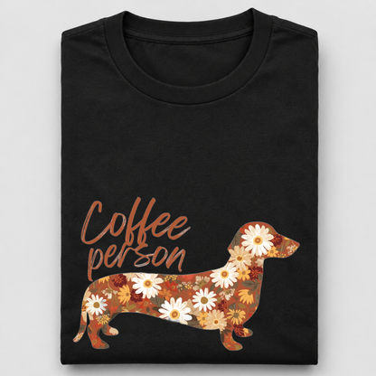 LY Tee Coffee Person Dachshund Print Classic Crew T-Shirt | Unisex | 100% Cotton | Regular Fit