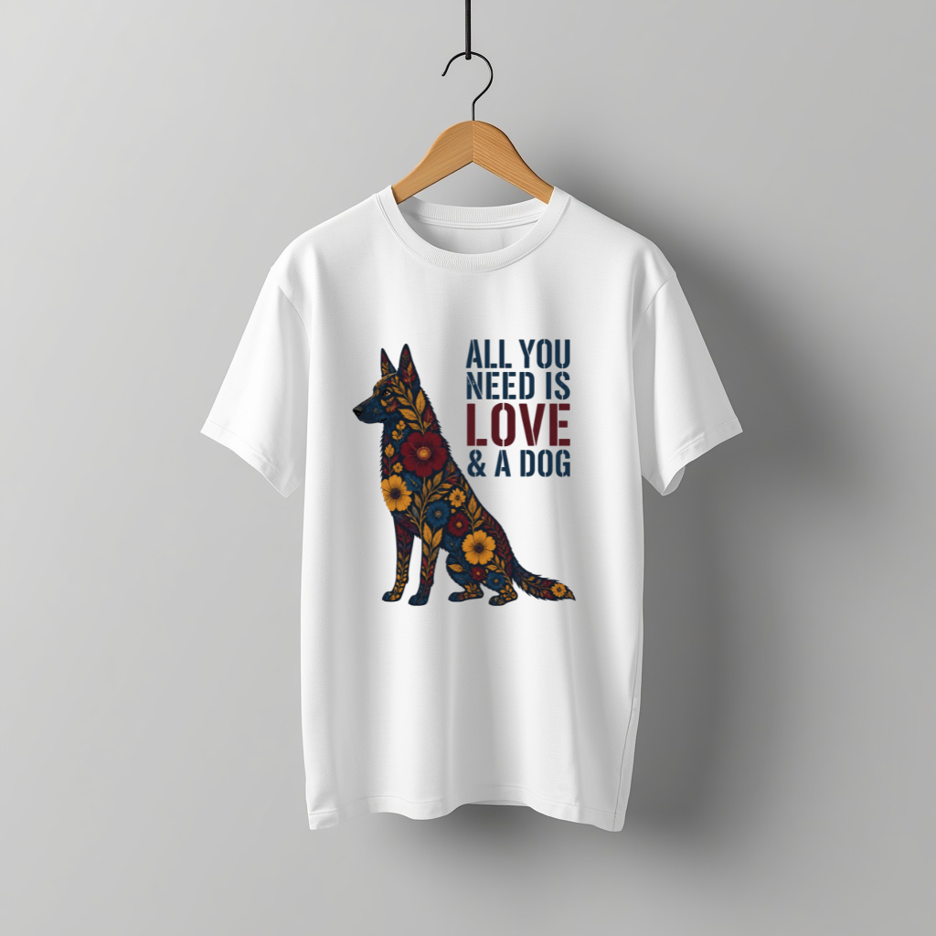 LY Tee GSD All You Need Is Love & A Dog Print Classic Crew T-Shirt | Unisex | 100% cotton | Regular fit