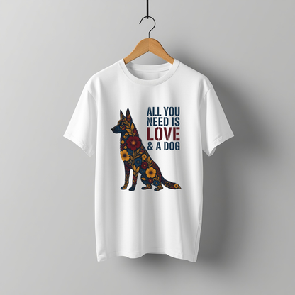 LY Tee GSD All You Need Is Love & A Dog Print Classic Crew T-Shirt | Unisex | 100% cotton | Regular fit