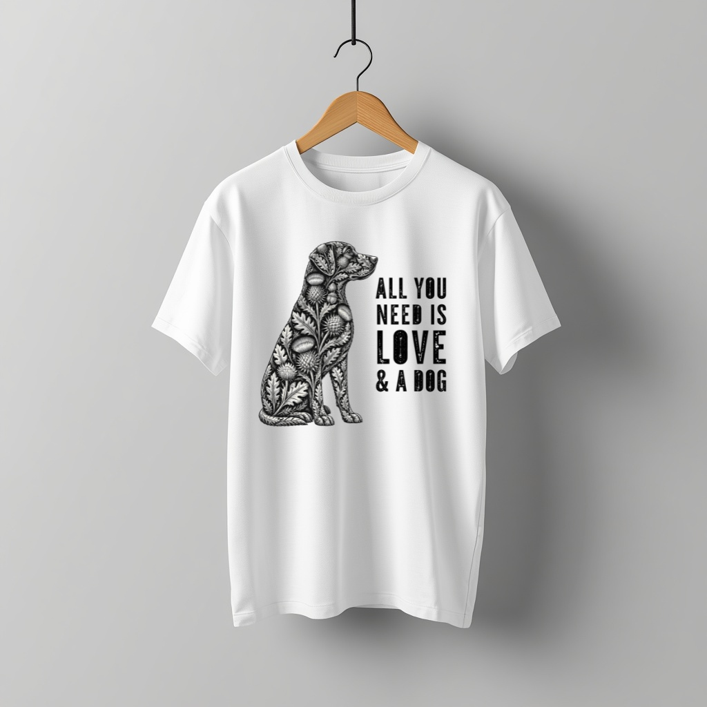 LY Tee GR All You Need Is Love & A Dog Print Classic Crew T-Shirt | Unisex | 100% Cotton | Regular Fit