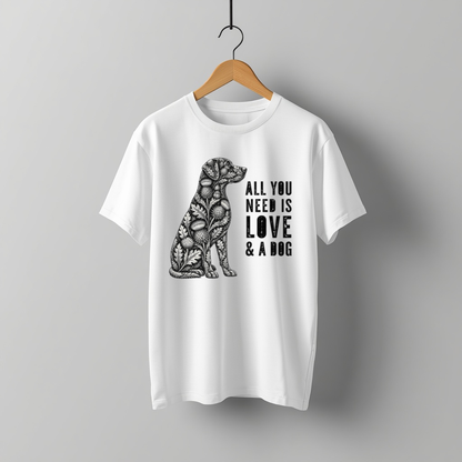 LY Tee GR All You Need Is Love & A Dog Print Classic Crew T-Shirt | Unisex | 100% Cotton | Regular Fit
