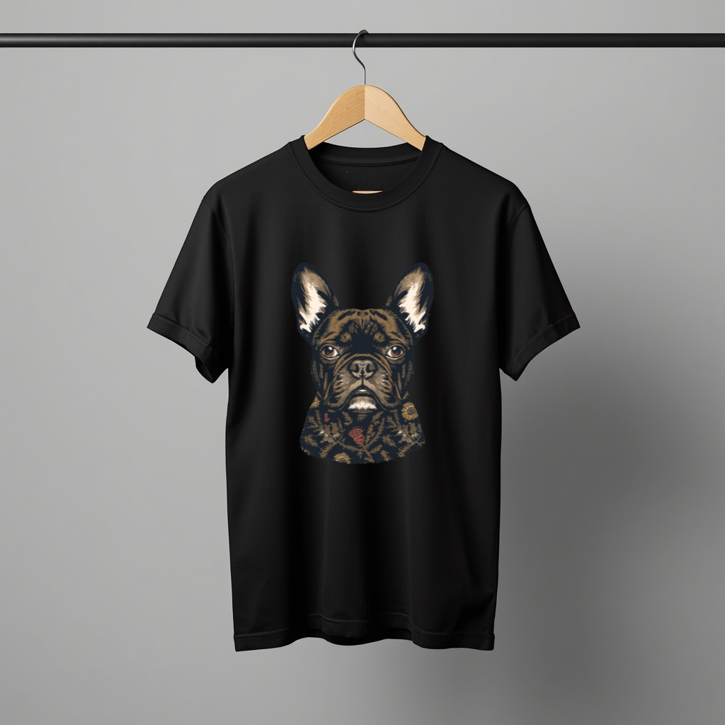 LY Tee Frenchie Botanical Face Print Classic Crew T-Shirt | Unisex | 100% Cotton | Regular Fit