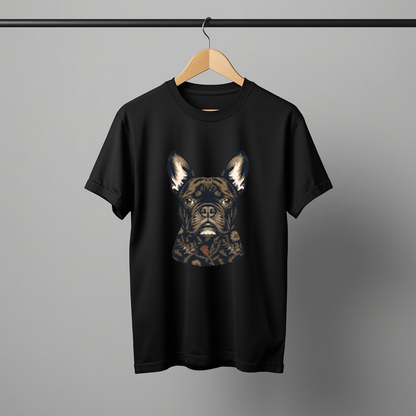 LY Tee Frenchie Botanical Face Print Classic Crew T-Shirt | Unisex | 100% Cotton | Regular Fit