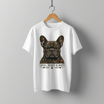 LY Tee Frenchie Loyal Brave Print Classic Crew T-Shirt | Unisex | 100% cotton | Regular fit