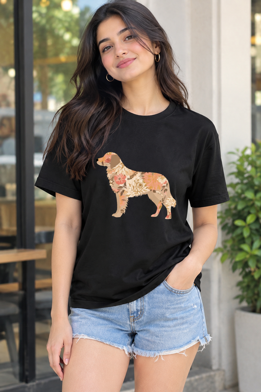 LY Tee Retriever Botanical Print Classic Crew T-Shirt | Unisex | 100% cotton | Regular fit