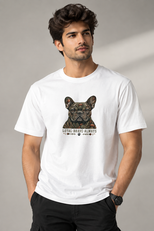 LY Tee Frenchie Loyal Brave Print Classic Crew T-Shirt | Unisex | 100% cotton | Regular fit