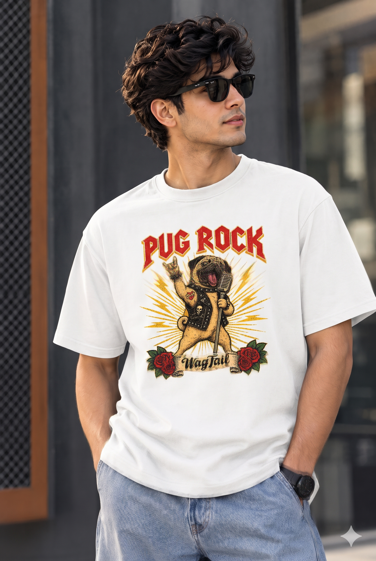 LY Tee Pug Rock Print Unisex Oversized Standard T-Shirt | 100% cotton | Oversized fit