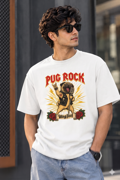 LY Tee Pug Rock Print Unisex Oversized Standard T-Shirt | 100% cotton | Oversized fit