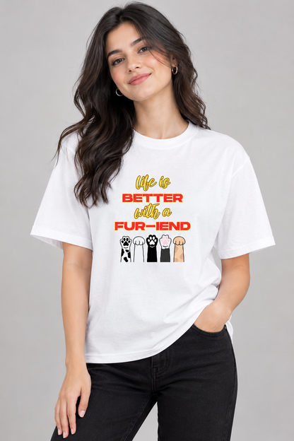 LY Tee FUR-IEND Paw Print Classic Crew T-Shirt | Unisex | 100% cotton | Regular fit