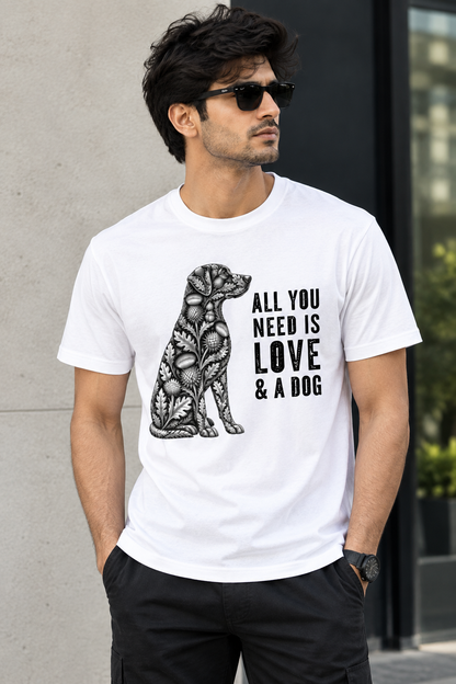 LY Tee GR All You Need Is Love & A Dog Print Classic Crew T-Shirt | Unisex | 100% Cotton | Regular Fit